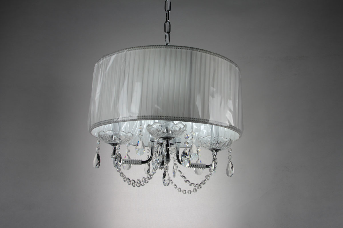 Fabric Shade & Crystal Pendent
