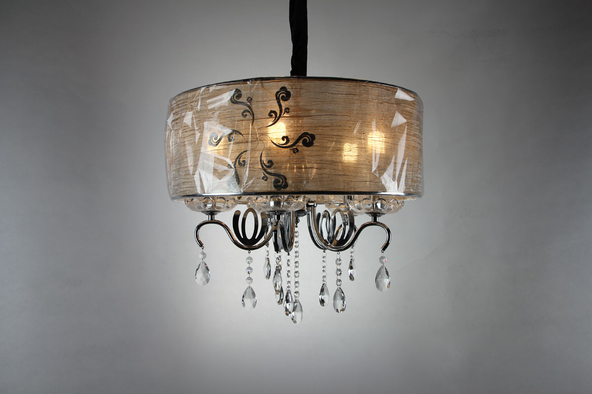 Fabric Shade & Crystal Pendent