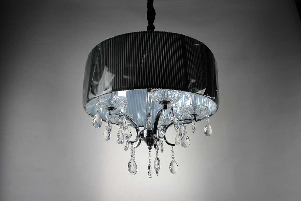 Fabric Shade & Crystal Pendent