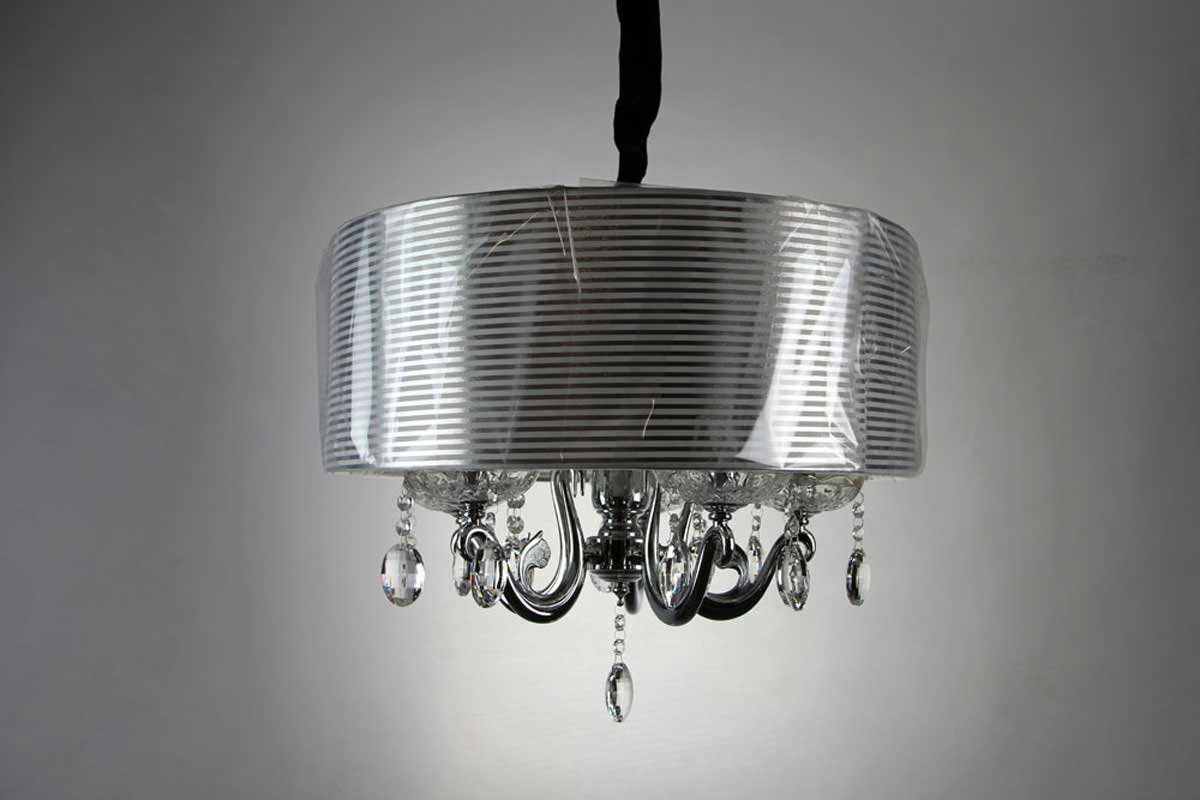 Fabric Shade & Crystal Pendent