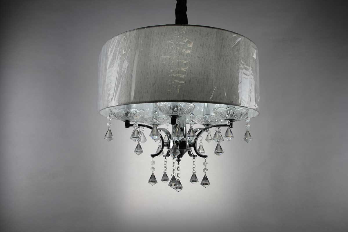 Fabric Shade & Crystal Pendent