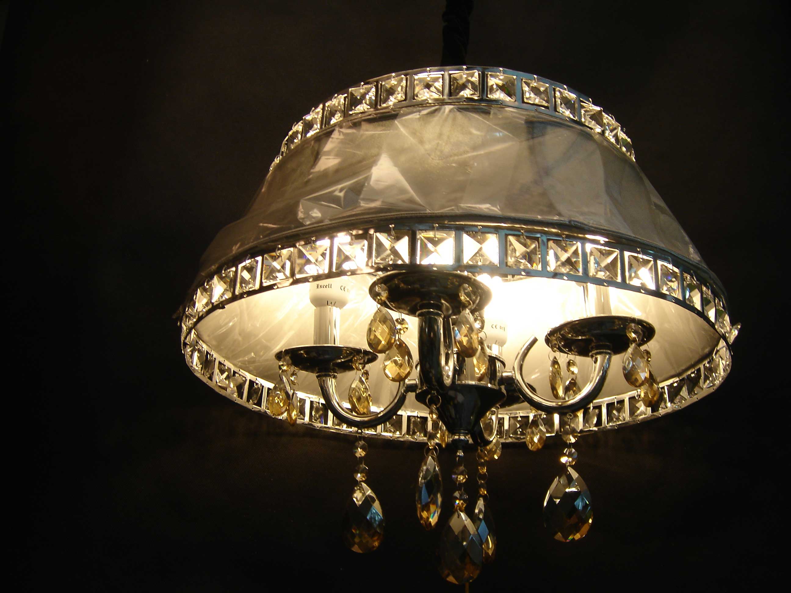 Fabric Shade & Crystal Pendent